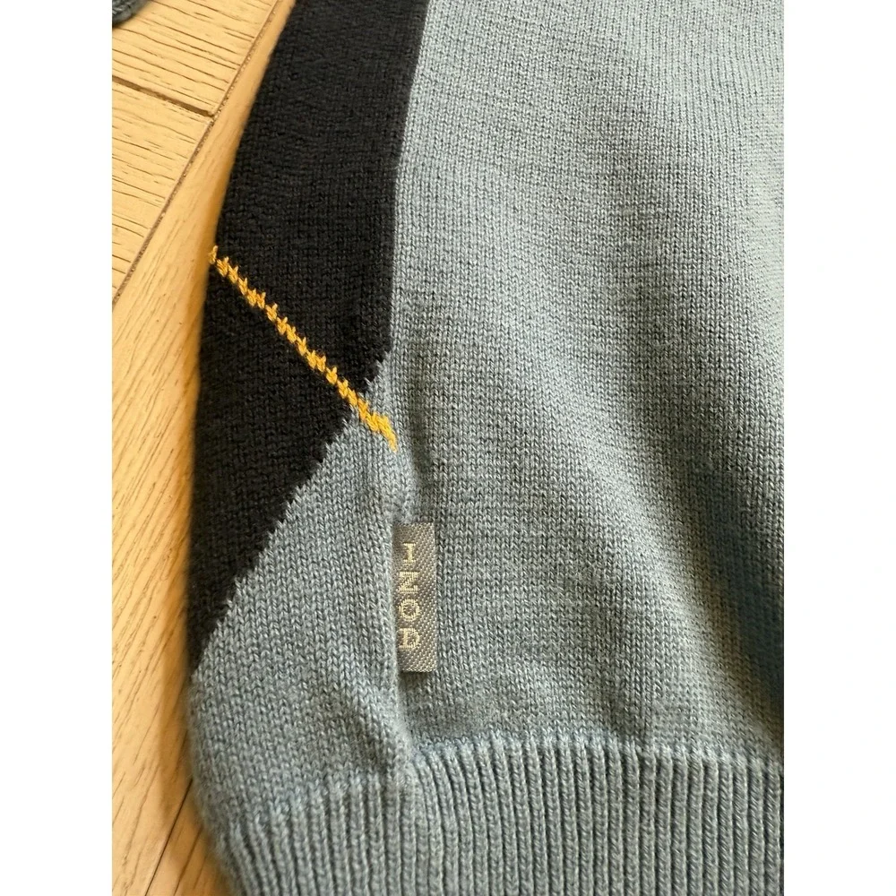 Izod Men's VTG Argyle V Neck 100%Cotton Knit Long Sleeve Blue & Navy Sweater XXL